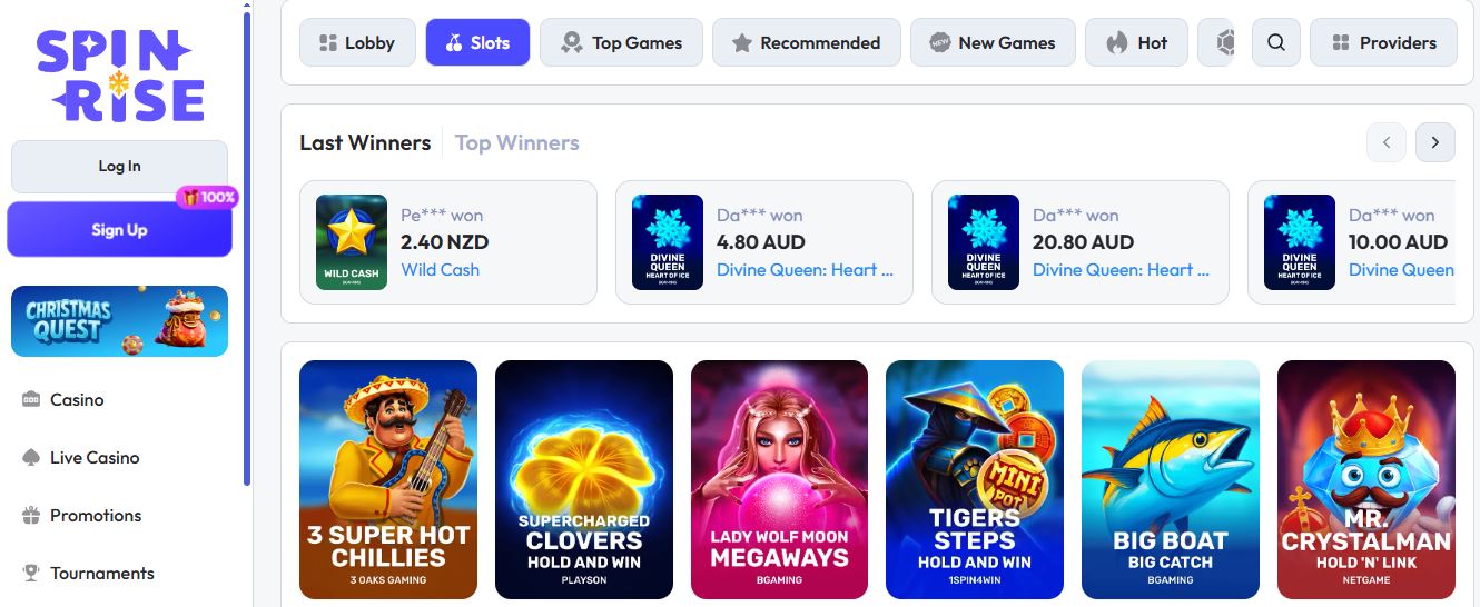 Play popular slots and check recent winners